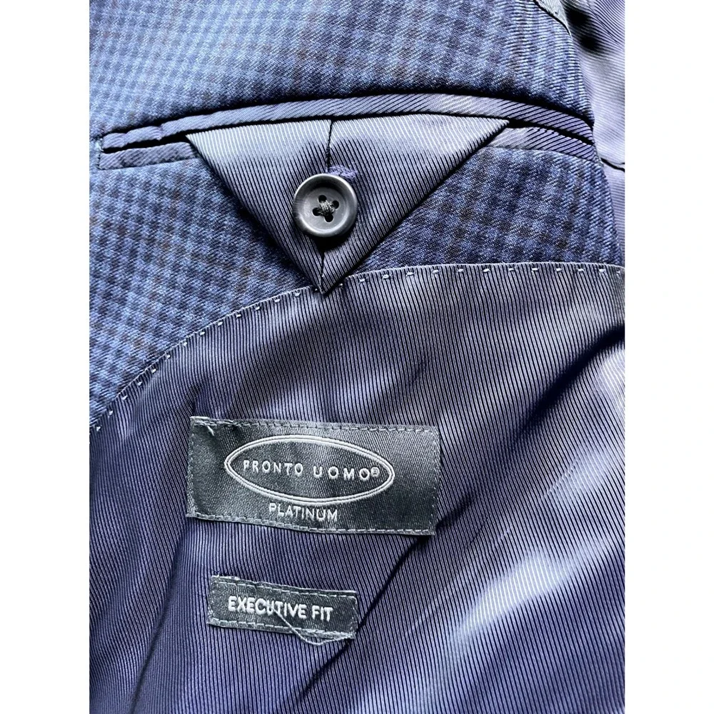 Pronto Uomo 46 Short Blue Brown Executive Fit Wool Blazer